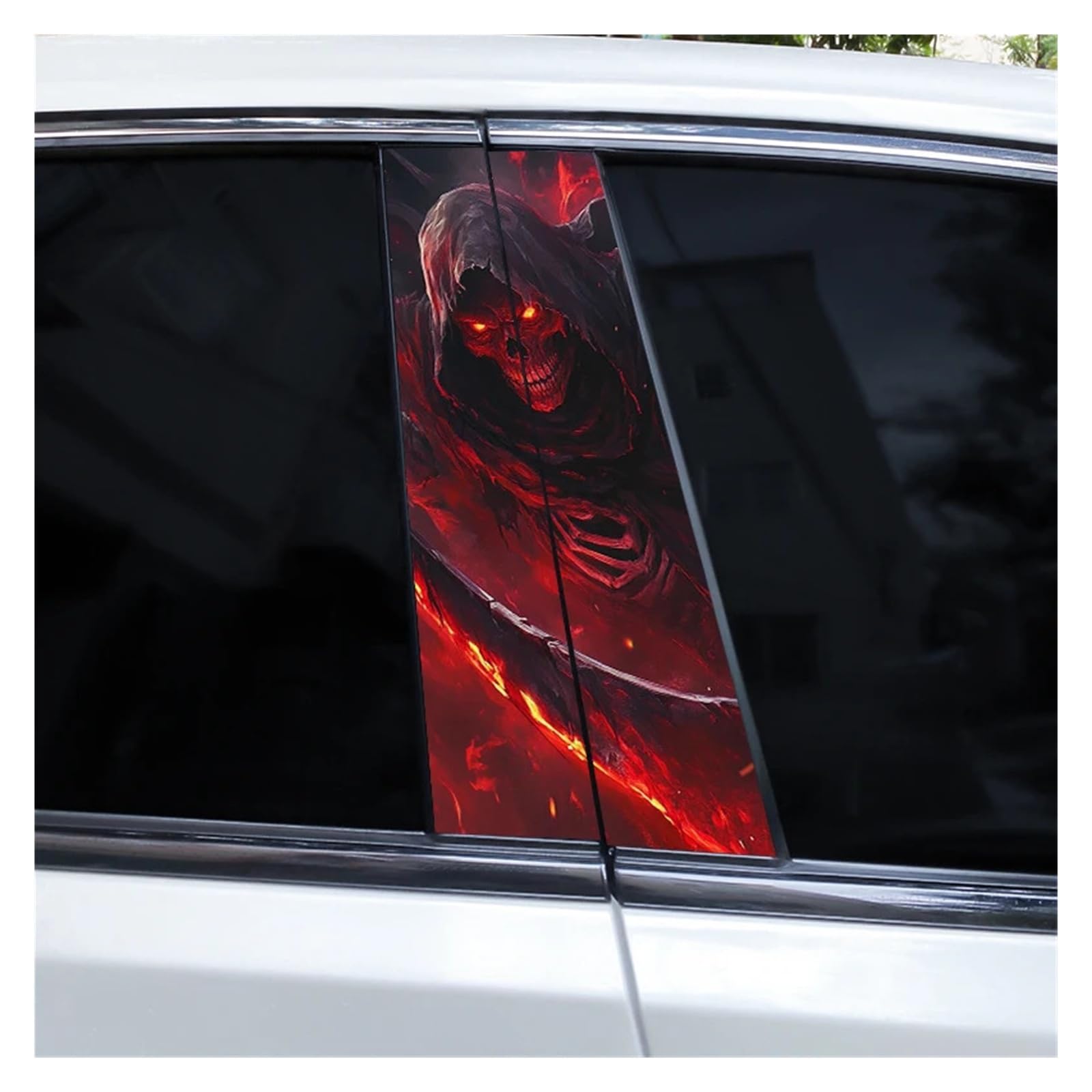 Car Side Decals 2pcs Grim Reaper Halloween Flames Crimson Death Sticker Car Doorpost Horror Pillar Waterproof Self-Adhesive Center Column Decal(Style I)