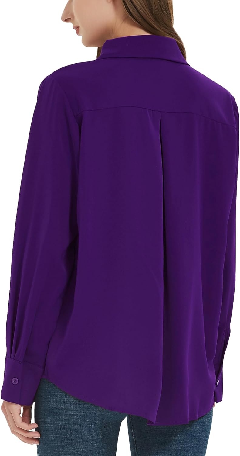Women's Button Down Shirt Classic Long Sleeve Collared Tops Work Office Chiffon Blouse - Image 3
