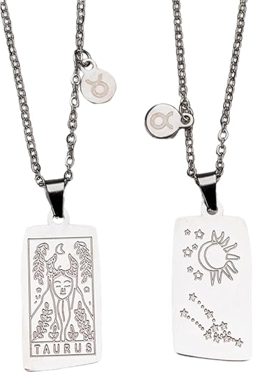 Zodiac Sign Necklace for Women Constellation Tarot Card Pendant Double Sided Gold Stainless Steel Waterproof NonTarnish Friendship Jewelry Gift Tarot and Astrolgy