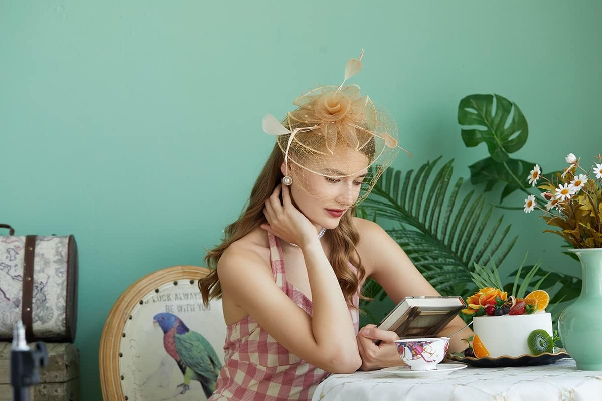 Fascinators Hats 20s 50s Hat Pillbox Hat Cocktail Tea Party Headwear with Veil for Girls and Women - Image 7