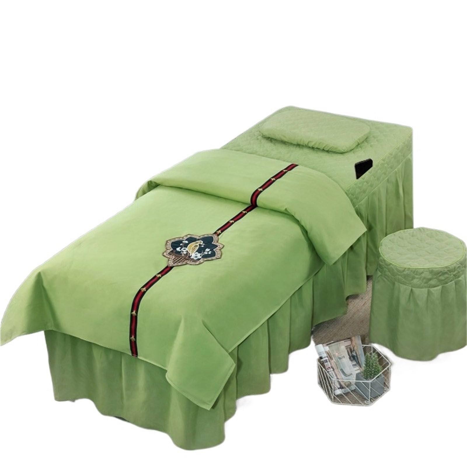 GCYEIDMA Beauty Salon Bed Cover Sets 4pcs Beauty Salon Bedding Sets Massage Spa Thick Bed Sheets Bedspread Pillowcase Duvet Cover Set(Green,190x70)