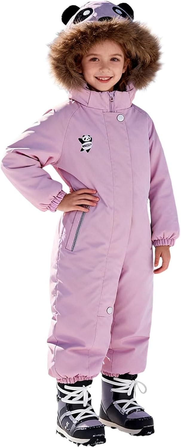 Toddler Girls Boys Snowsuit Cute Panda Snow Suit Ears Hood Ski Suit One Piece Jumpsuit Quilted Winter Ski Suit Animal Onesie