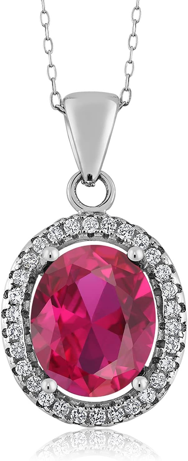 Gem Stone King 11X9MM Oval Gemstone Birthstone Halo Pendant Necklace For Women | 925 Sterling Silver | With 18 Inch Silver Chain | Fine Jewelry Gifts for Her Mom Women Wife