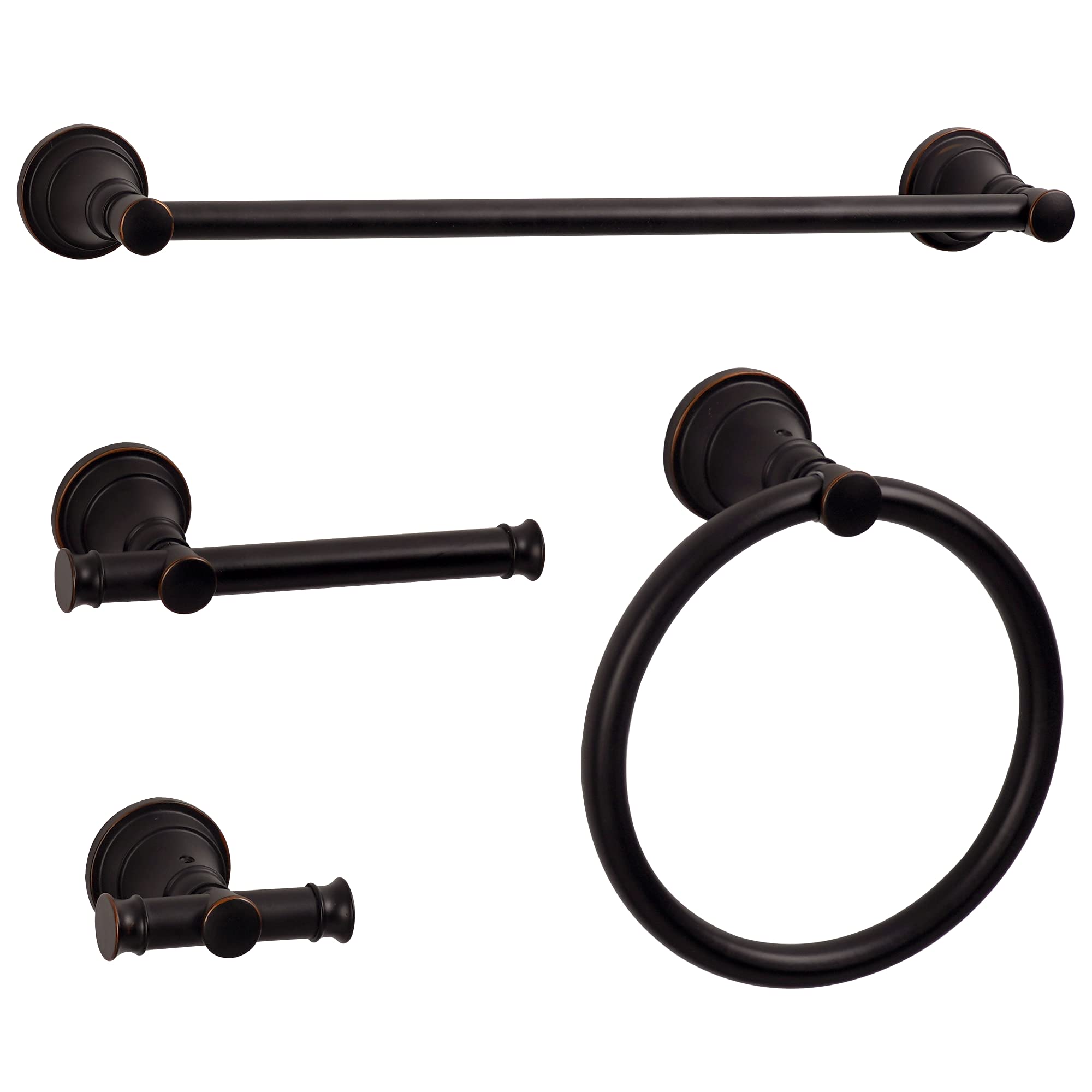 Bathroom Hardware Set 4-Piece, OLYSMTO Bathroom Accessories Set Towel Rack Set Wall Mounted, Includes 16inch Hand Towel Bar, Toilet Paper Holder, Towel Ring and Coat Hooks, Oil Rubbed Bronze