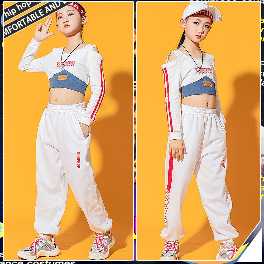 Ropa Niña Traje Elegante Jazz Hip Hop Top Corto Cintura Alta + Pantalones Correr Conjunto 2 Piezas para Edad 3-17 Años