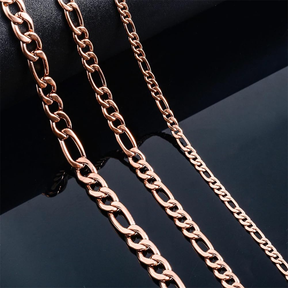 Chaîne Figaro en acier inoxydable or rose pour fabrication bijoux longs et colliers DIY