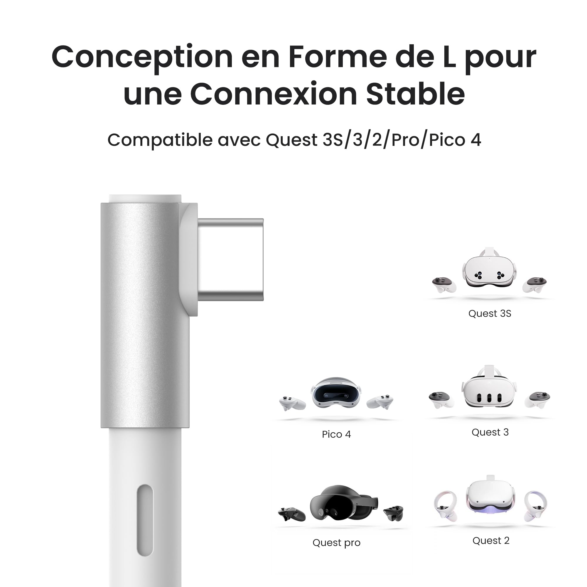 KIWI design Câble Link avec Chargement 5M Compatible avec Meta Quest 3s Quest 3 Quest 2/Pro/Pico 4 Accessoires et PC/SteamVR, Câble USB 3.0 à USB C Link avec Super Rapide 5 Gbps, pour Jeu Prolongé