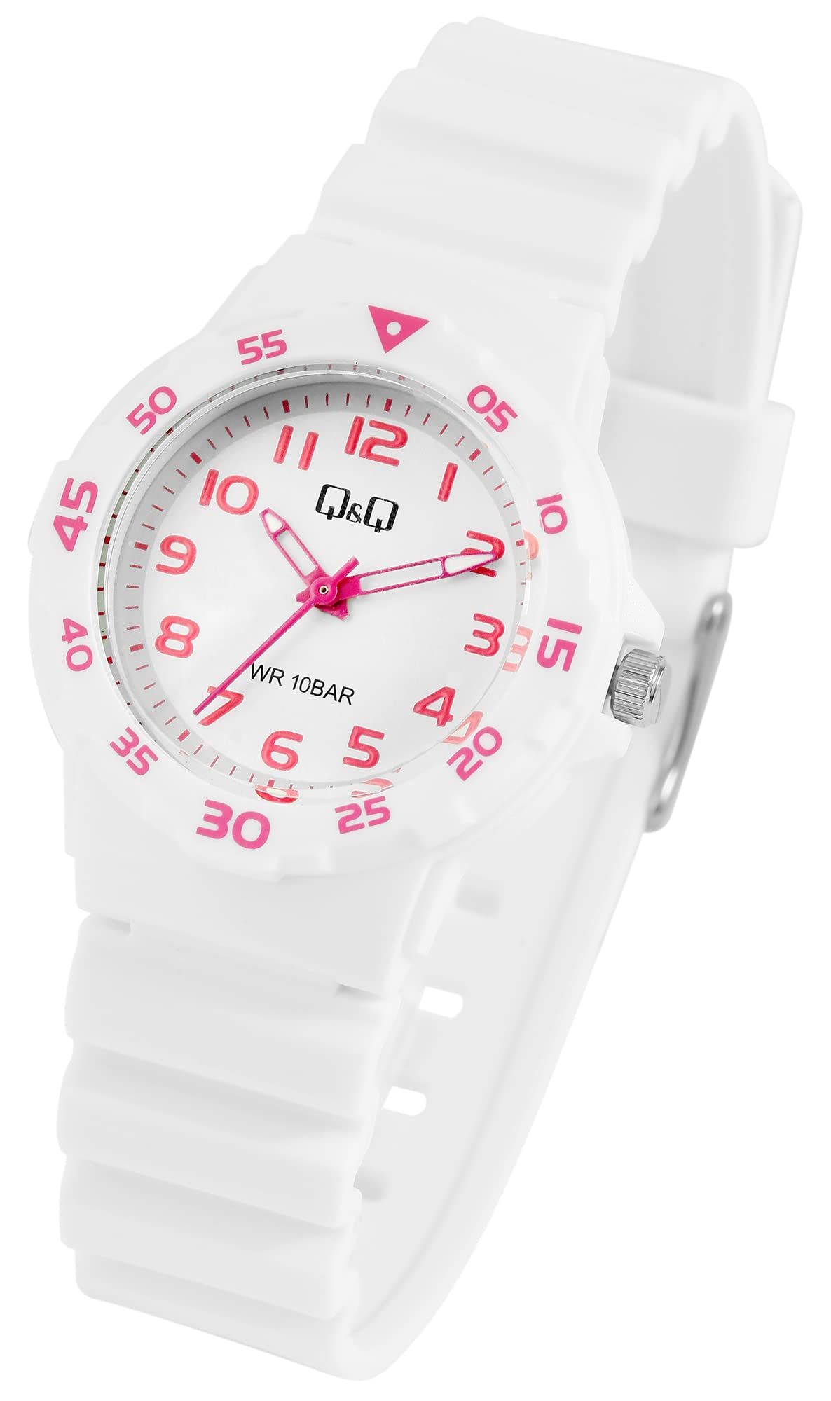 Q&Q V07A-003VY - Orologio da donna in silicone, 10 bar, analogico, al quarzo, colore: Bianco, bianco