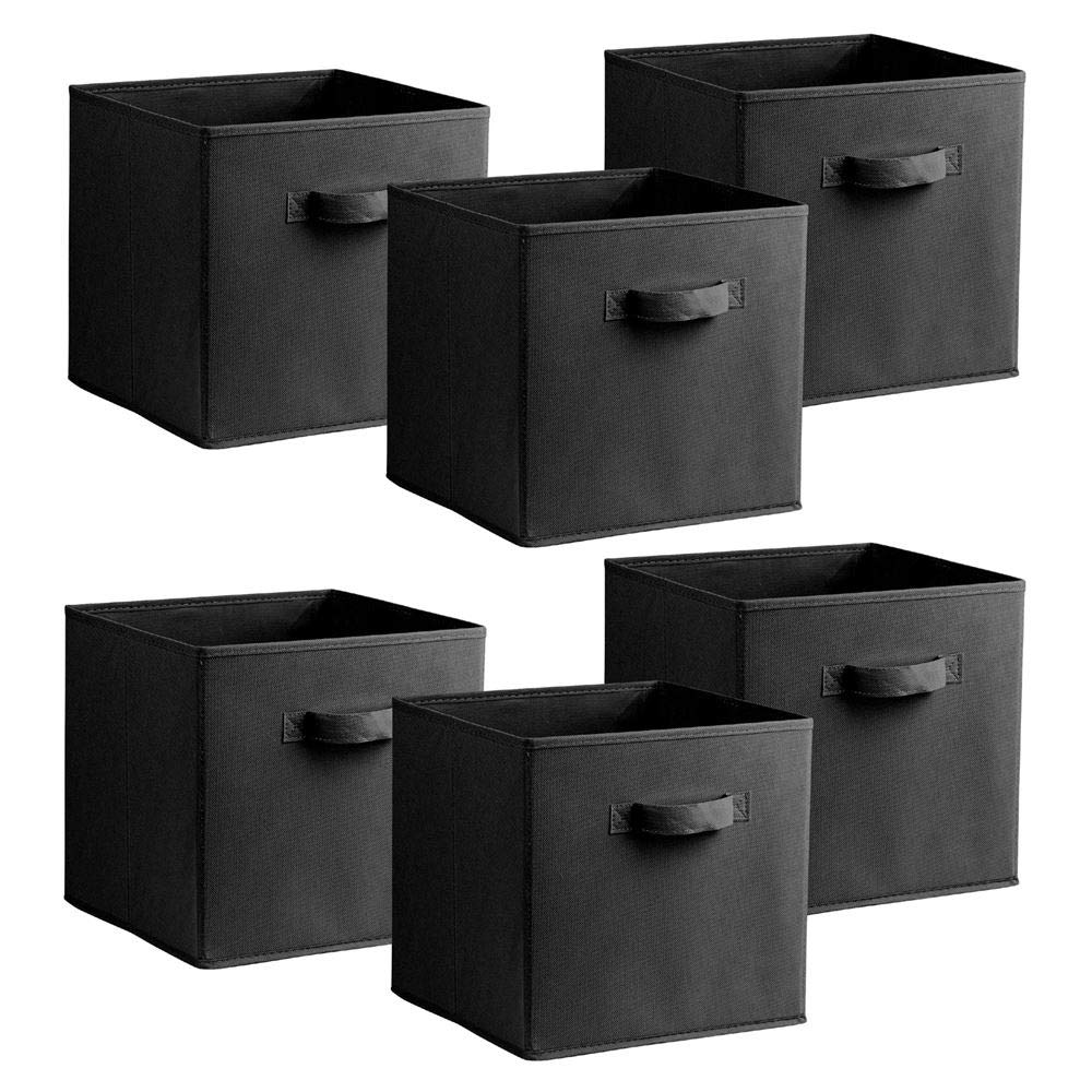 Simpa Black Urban Living Multi Purpose 31Cm Cubic Storage Box Collapsible Organiser Storage Cube Basket Bin For Clothes, Toys, Books, Dvds, Bedding, Towels And More... ( X6)