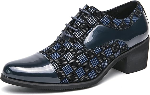 Men's Patterned Patent Leather Lace Up Chunky Heel Dress Oxford Shoes Comfortable Patckwork Cap Pointed Toe Derby Shoes for Party Wedding Formal Event Office Business Work