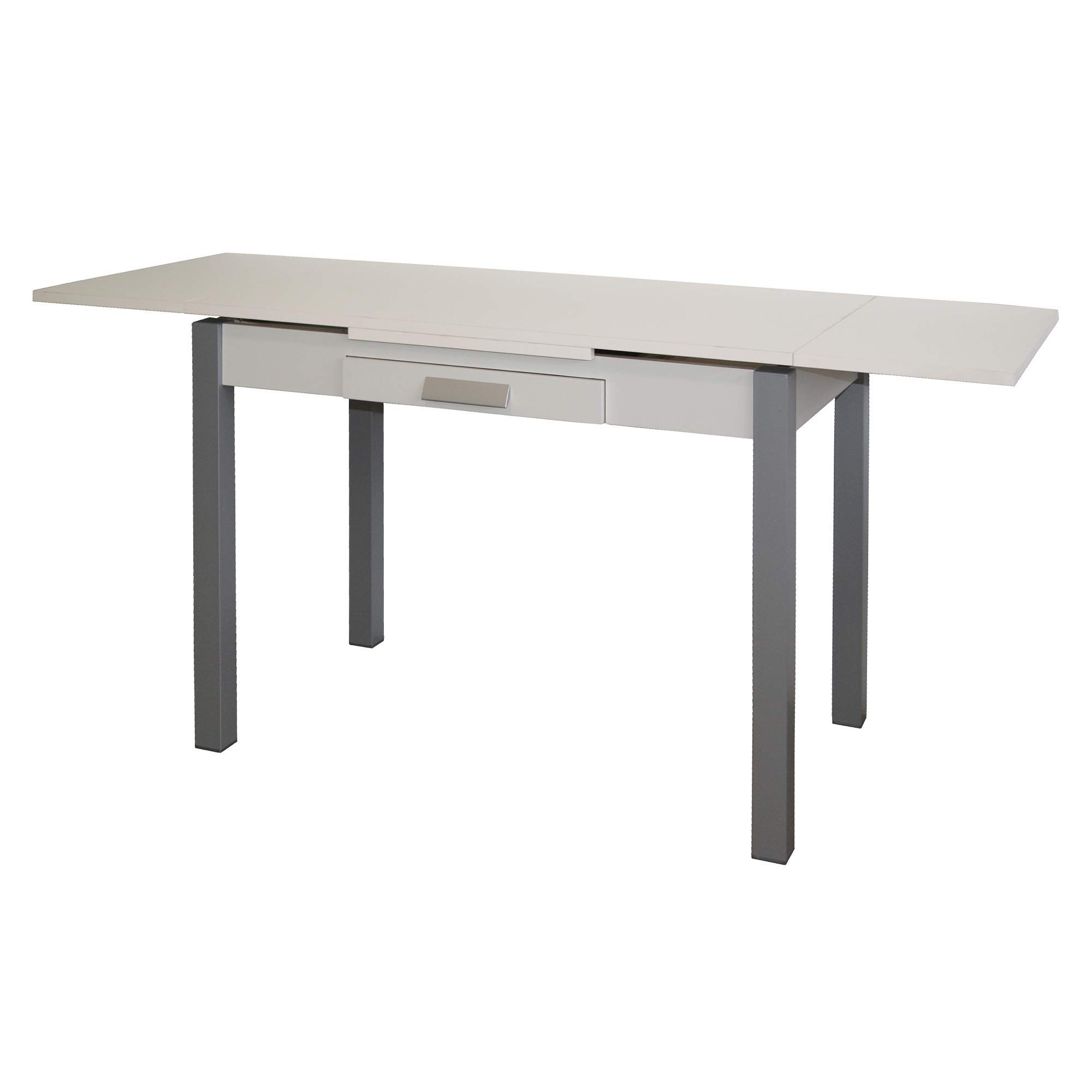MOMMA HOME - Tavolo da Cucina Allungabile - Modello Silanta - Bianco - Dimensioni 100/160 x 60 x 76 cm - Materiale in Legno Laminato MDF e Struttura in Metallo