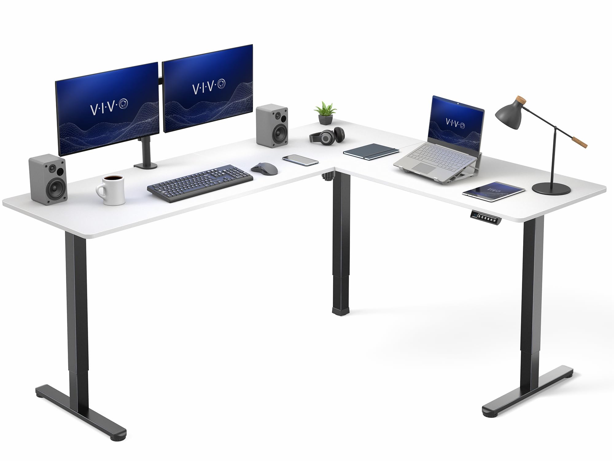 VIVO White 75 x 63 in Corner Standing Desk, DESK-E3CTBW-75
