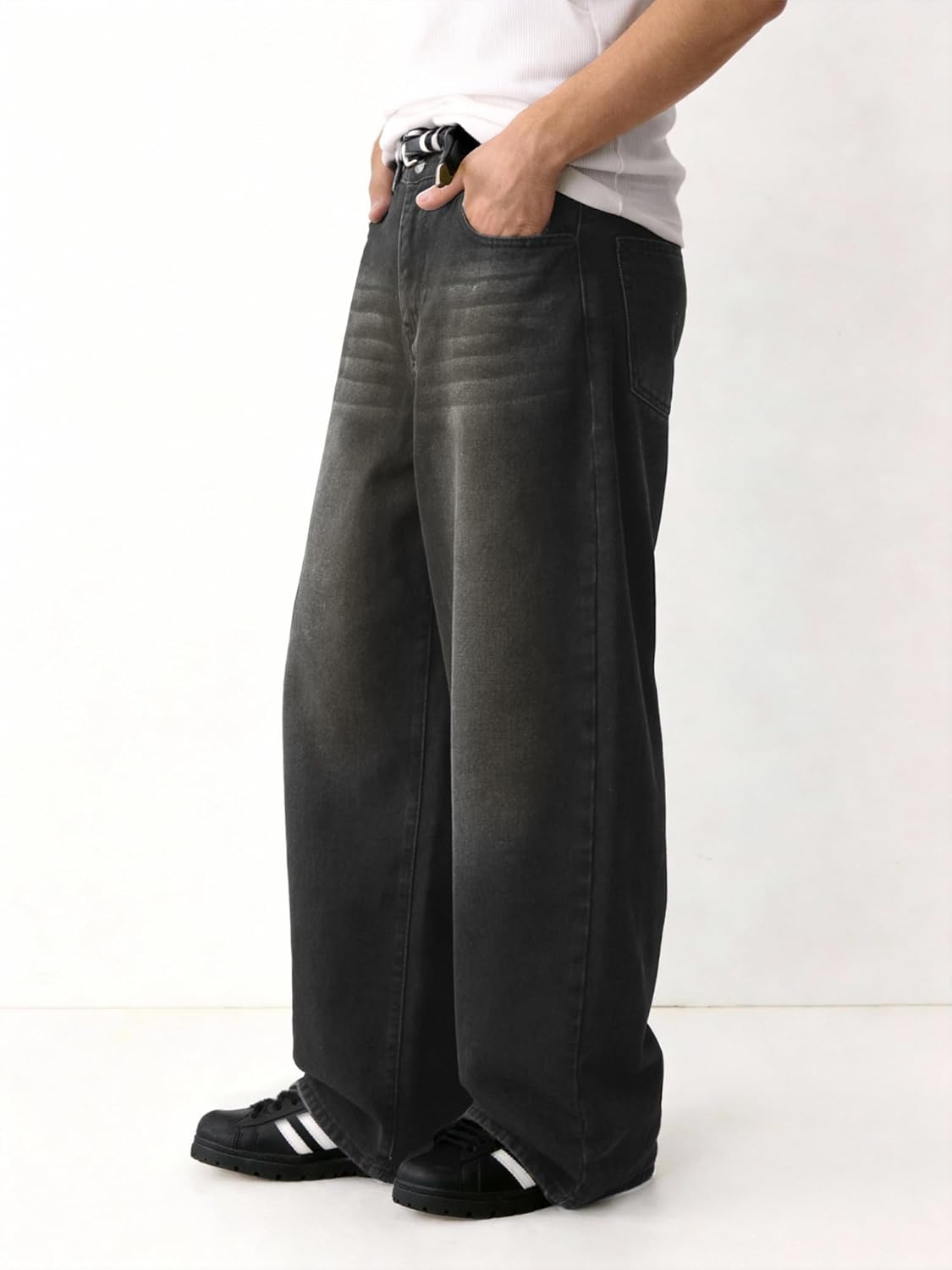 Comdecevis Men's Baggy Jeans Wide Leg Streetwear Loose Fit Denim Pants