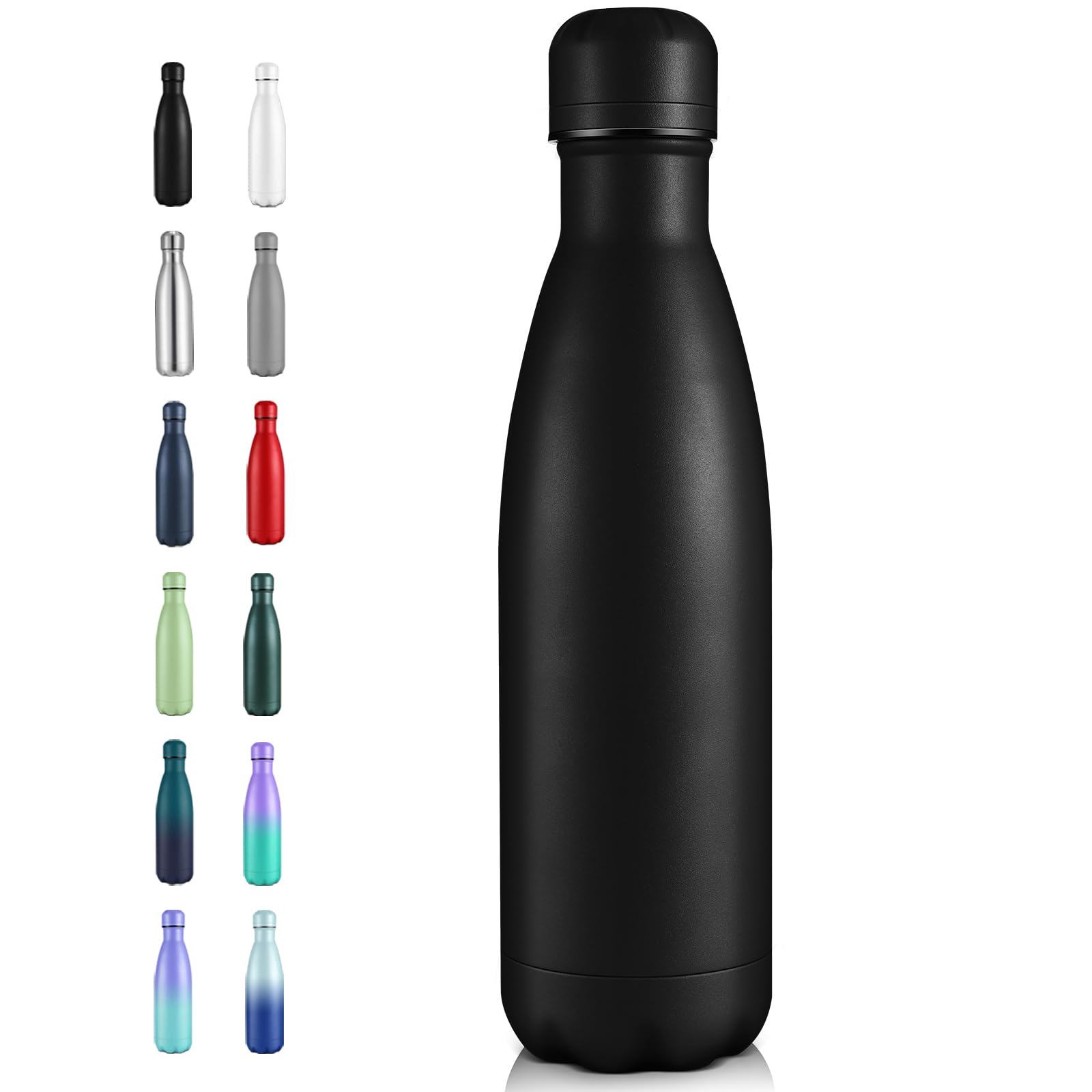 Volhoply 500ml Insulated Stainless Steel Water Bottle, Double Wall Vacuum Flask, Keeps Cold 24h & Hot 12h