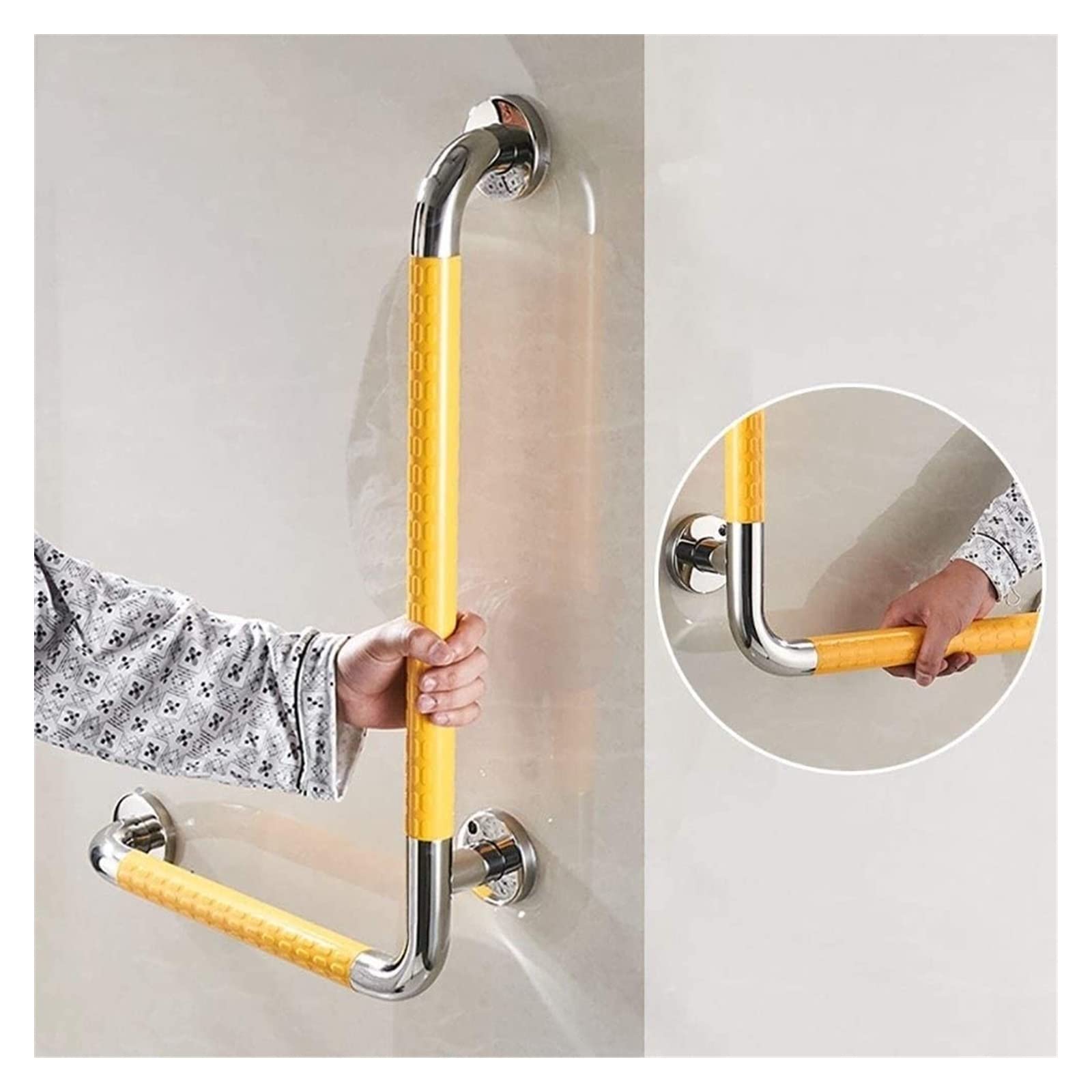Baño para Agarraderas Pasamanos de nailon for pared, barra de seguridad de acero inoxidable en forma de L, asidero for bañera, agarre antideslizante alrededor del asa de seguridad del inodoro for pers