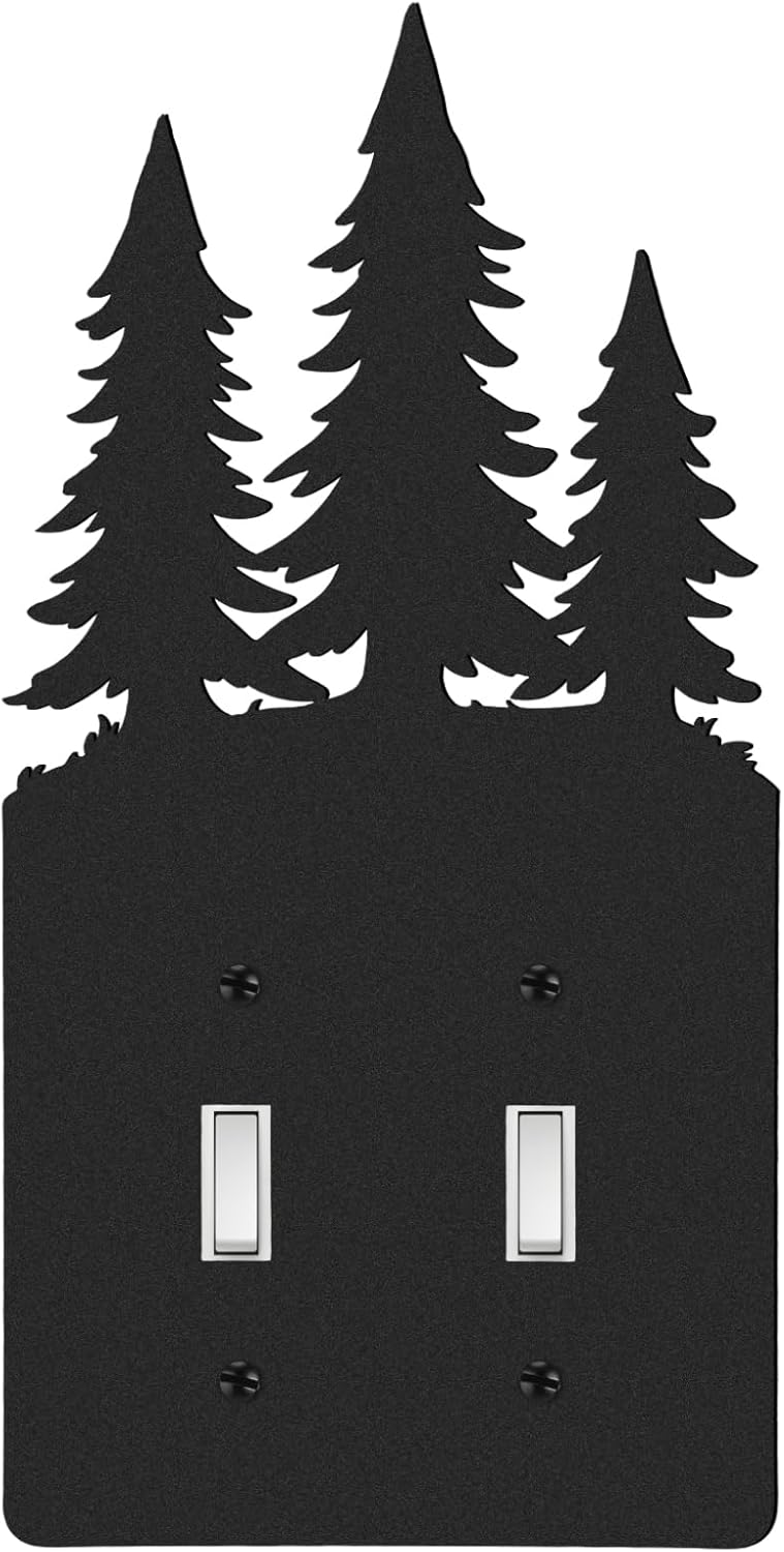 Lothee Metal Black Switch Plate Covers Moose Tree Mountain Elk Dinosaur Bear Black Light Plate Forest Outlet Cover Toggle Switch Wall Plates Cover for Home Bedroom(Double-pane Forest)