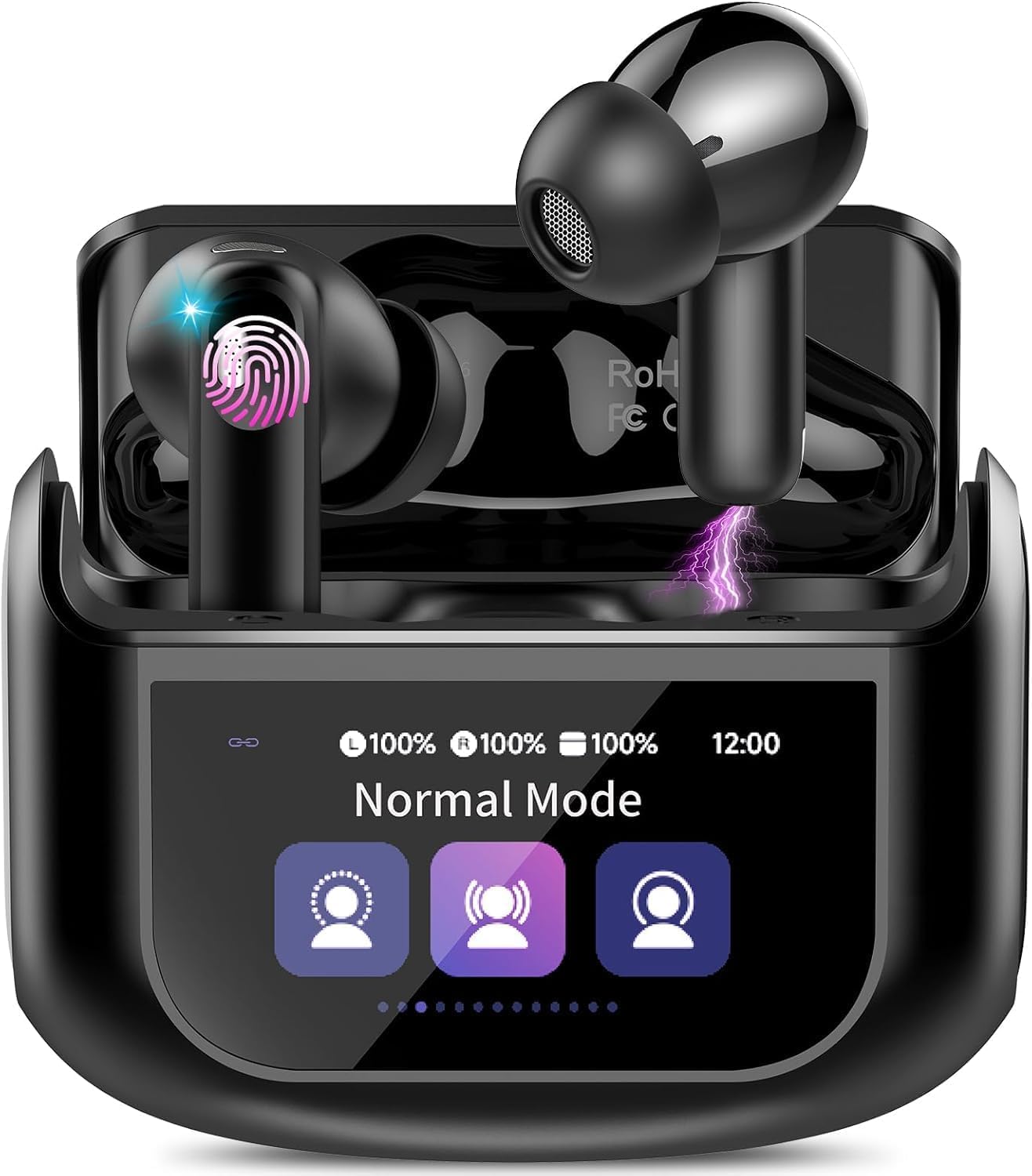 Thunelec Ecouteurs Bluetooth sans Fil, 48H Écouteur Bluetooth 5.4 avec Écran Tactile Multifonction, ANC/ENC/Mode Transparence/Mode 5 EQ