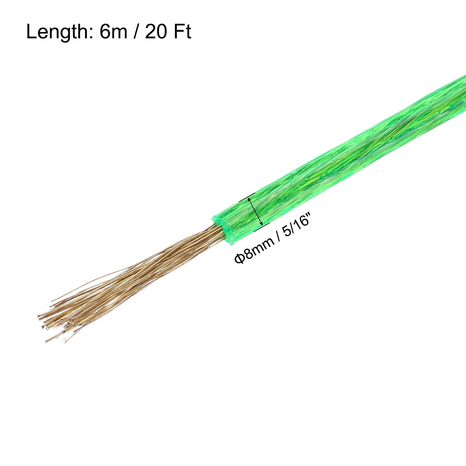 MECCANIXITY 8mm (5/16 inch) Green Vinyl Coated Wire Rope, 6m /20ft Galvanized Steel Cable Wire Rope with 2PCS M8 Loop Sleeves for String Light Hanging, Deck Railing, Garden Wire