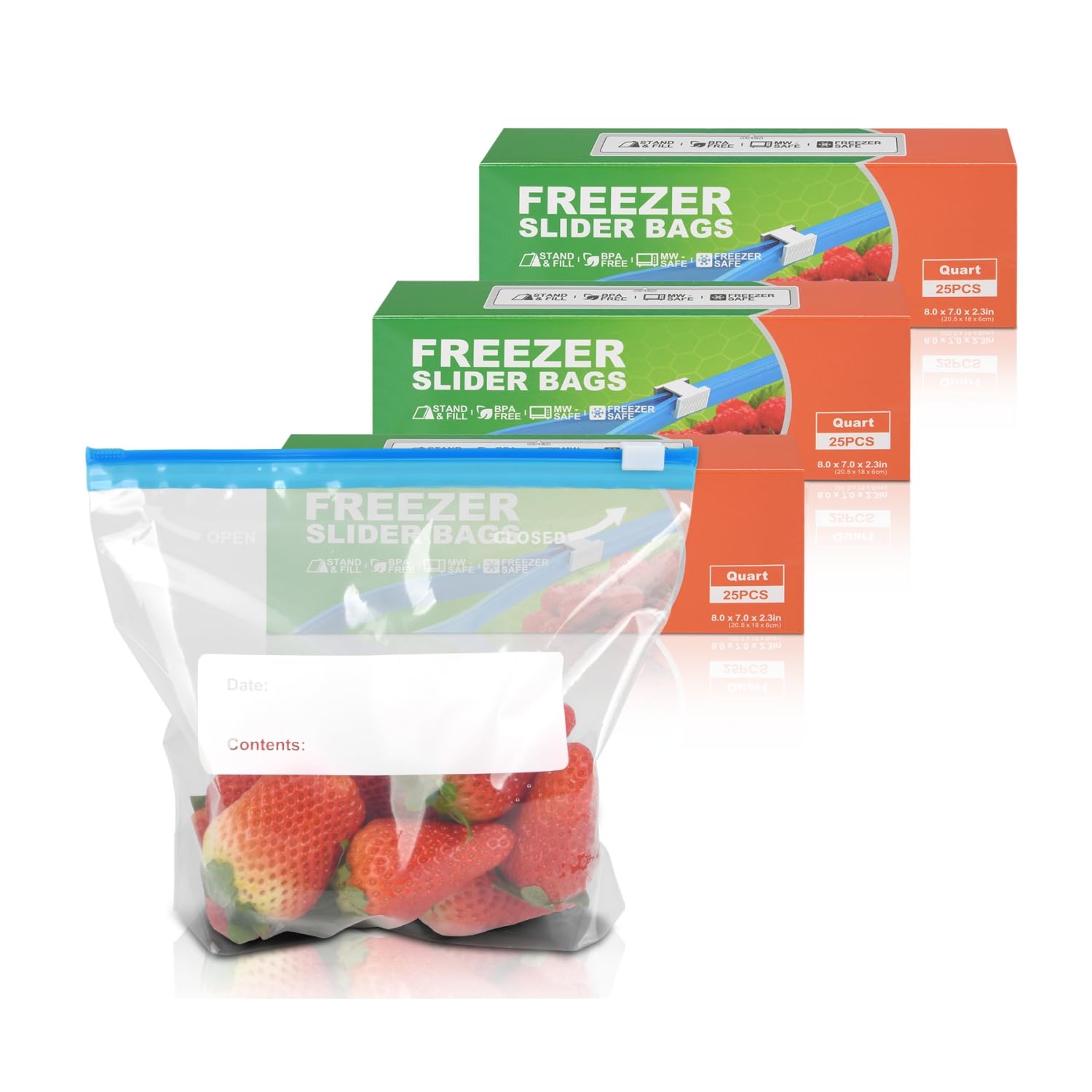 Taiyunwei Transparent 75Pcs Zip Lock Food Freezer Bags, 1L, Reusable Sandwich Bags With Expandable Bottom, For Storage Fruit, Snack, Veggie, Grain, Meat (75Pcs-Quart-1L)