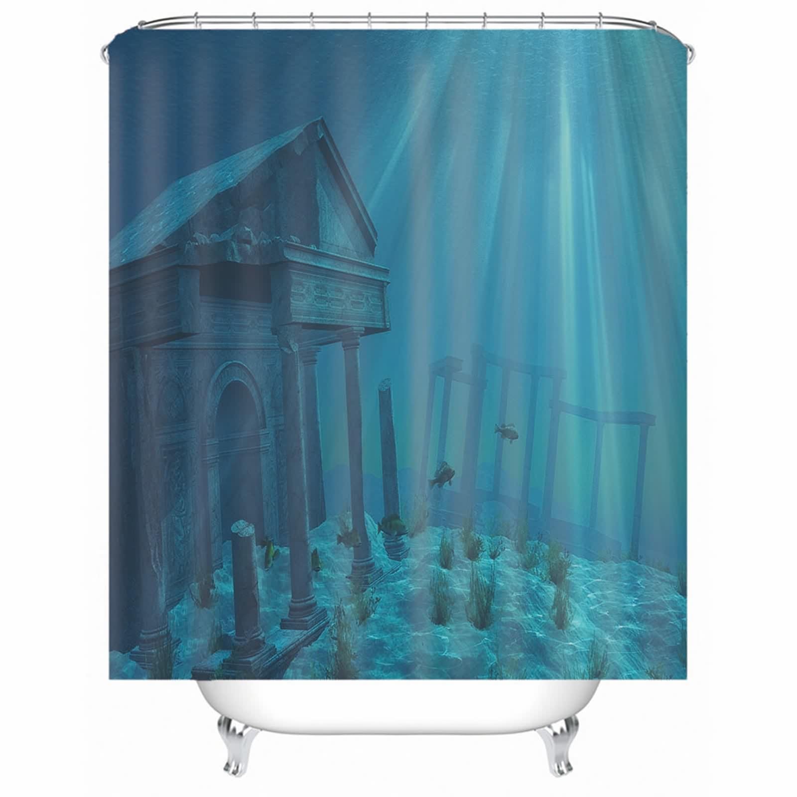 Rideau de douche maison sous-marine bleu vert pour baignoire familiale
