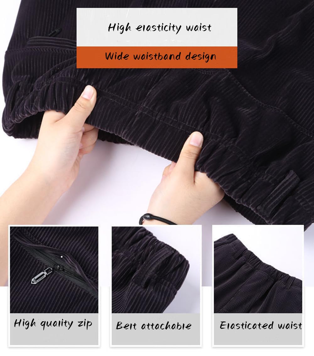 Pantaloni da uomo di mezza età e anziani con elastico in vita in velluto a coste elasticizzati pantaloni dritti in velluto a coste