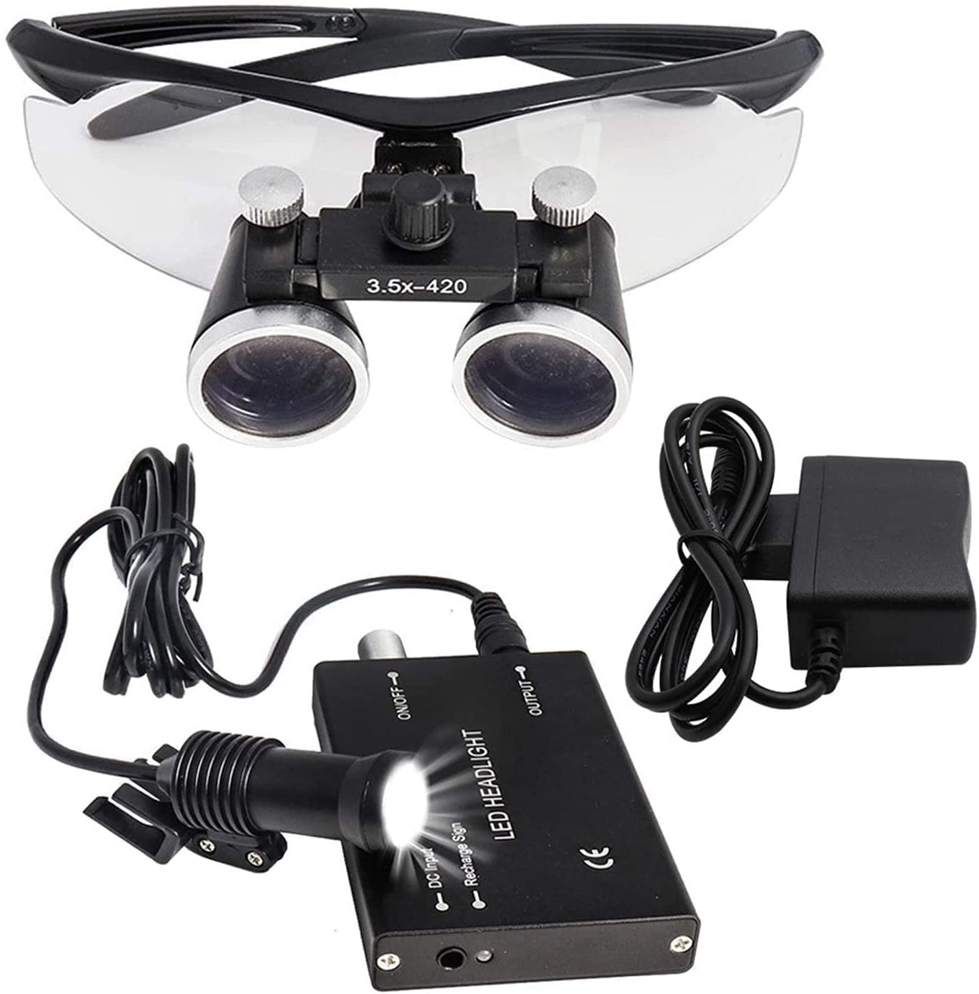 AMeLL Zahnbrille, Zahnlupe 420 mm, 5 W LED-Scheinwerfer-Lupe, chirurgisches Vergrößerungsglas, schwarz, 3,5 x