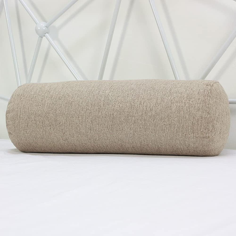 Long Oreiller Traversin en Lin Rond Oreiller Lombaire pour Canapé Lit Voiture Bureau, Coussin de Soutien Doux pour Accoudoir, Oreiller de Soutien du Cou, Soulagement des Douleurs Dos/Genou/Jambe