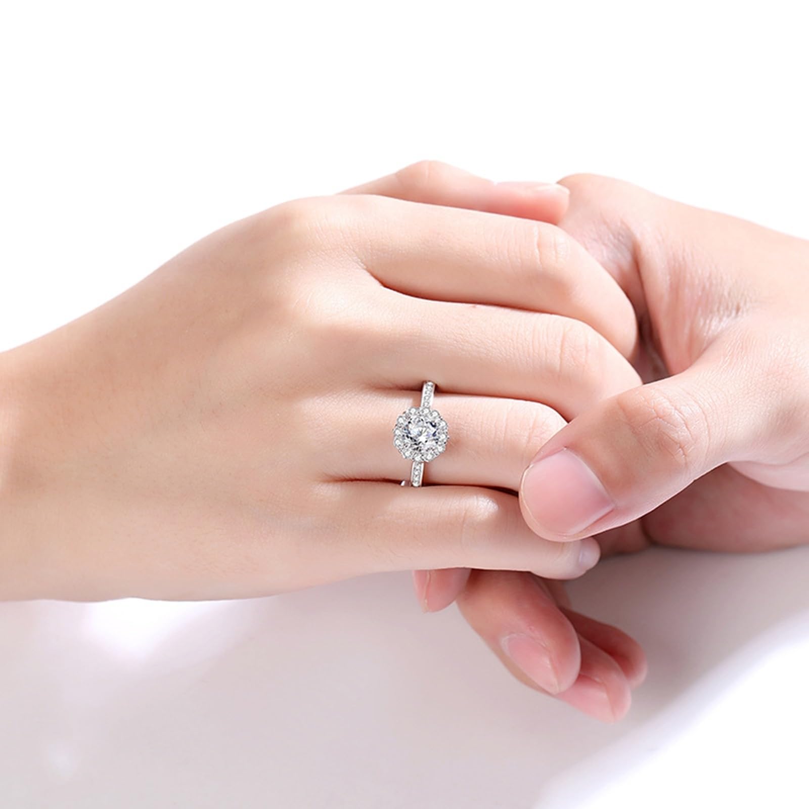 Anillo de oro blanco de 9 K/14 K/18 quilates/platino 950, anillos para mujer, 6,5 x 6,5 mm, moissanita, blanco, 1 ct, anillo de promise, anillo de aniversario para mujeres, regalos de joyería