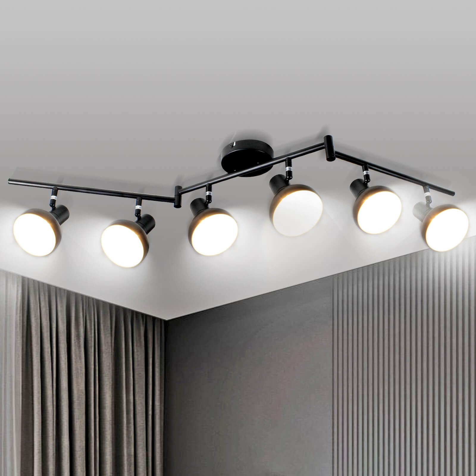 Iluminación de pista de 6 luces, lámpara de techo giratoria direccional, foco negro de granja para cocina, sala de estar, oficina, base E12 (bombillas no incluidas) 8