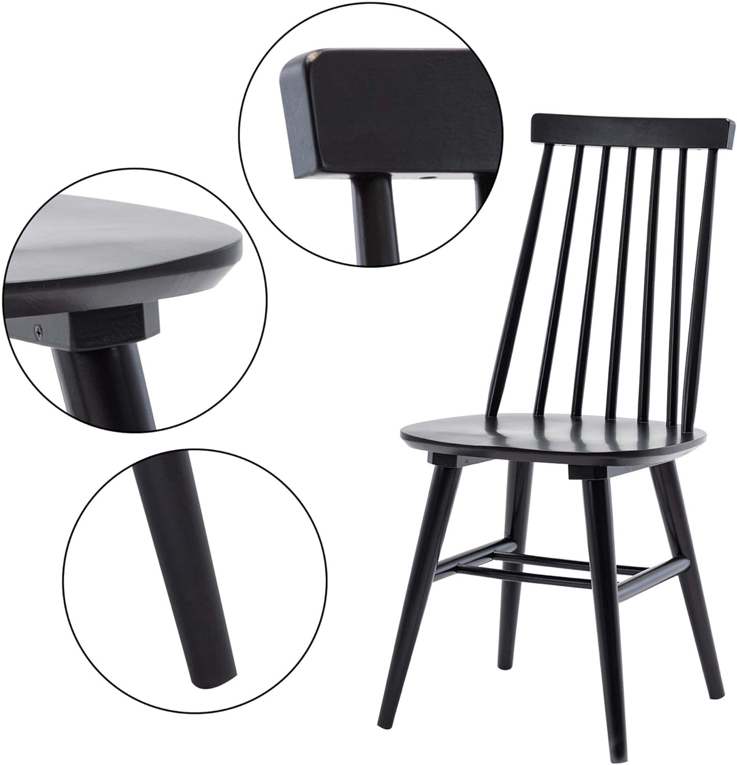 DUHOME Wooden Dining Chairs Set of 4, Wood Dining Room Chairs Slat Spindle Back Kitchen Room Chair Windsor Chairs, Black