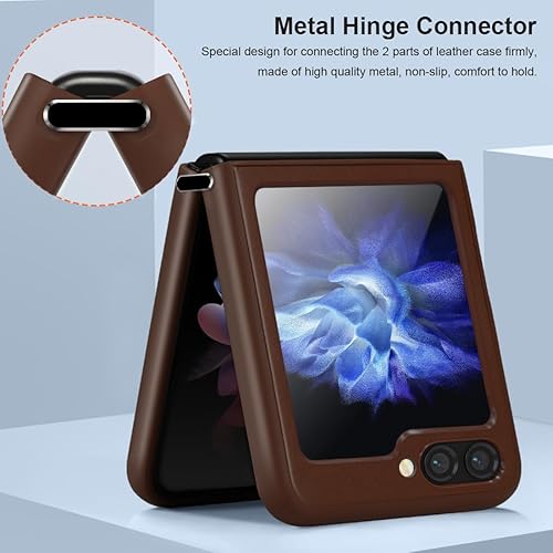Miniatura 5 de KEZiHOME Funda para Samsung Galaxy Z Flip 5 con protector de pantalla integrado, funda de cuero genuino para Samsung Z Flip 5 con cubierta para