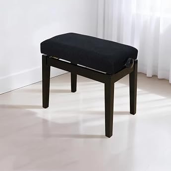 Stretch Piano Bench Seat Covers Thick Soft Removable Non-Slip Washable Furniture Jacquard Spandex Black Medium 50-60cm