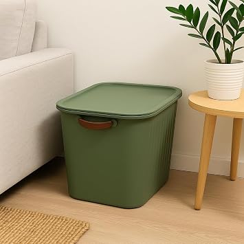 2 Adet Modern Kapaklı Büyük Boy Saklama Kutu Seti -20 Litre – Yeşil- Taşınabilir Kulplu, Dolap İçi Düzenleyici, Çok Amaçlı Organizer Kutu, Oyuncak & Kıyafet Kutusu