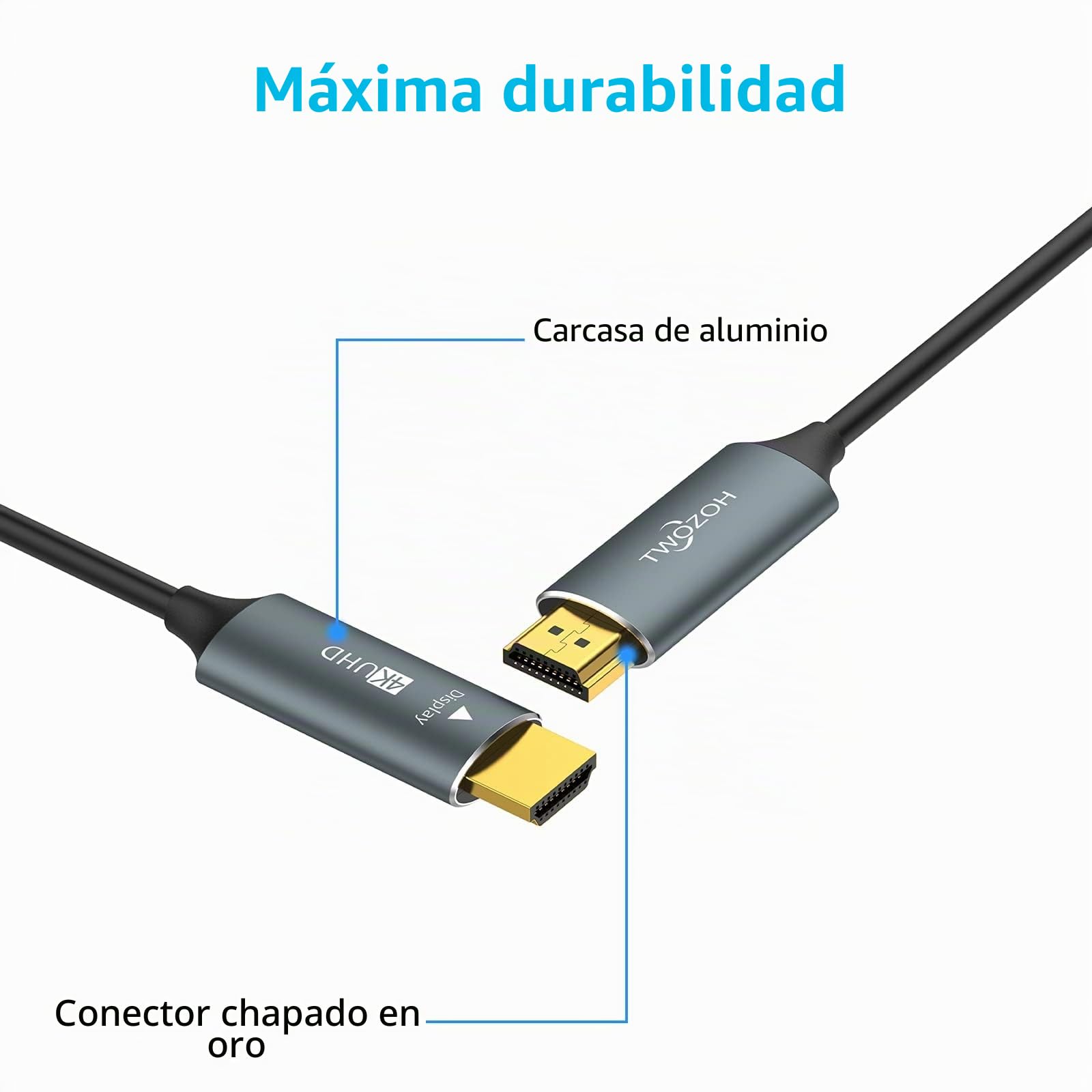 Twozoh Cable HDMI de Fibra óptica 50M, 4K HDMI Optico Cable 4K/60Hz (4:4: 4 HDR10 HDCP2.2) 1440p 144Hz 18Gbps de alta velocidad UHD Fibra HDMI Cable