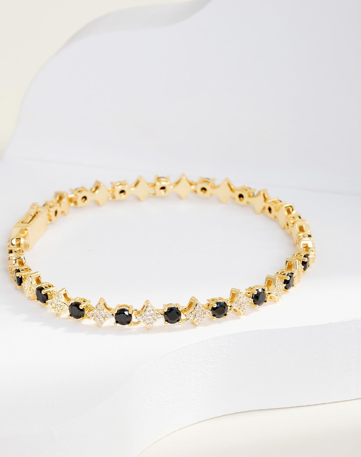 Star Tennis Bracelet for Men Women - 6mm Sparkling Iced Out 18K Gold Plated 5A+ Black/Cubic Zirconia Jewelry - Created Diamond Party Gifts 7.1"-9.1" - Image 7