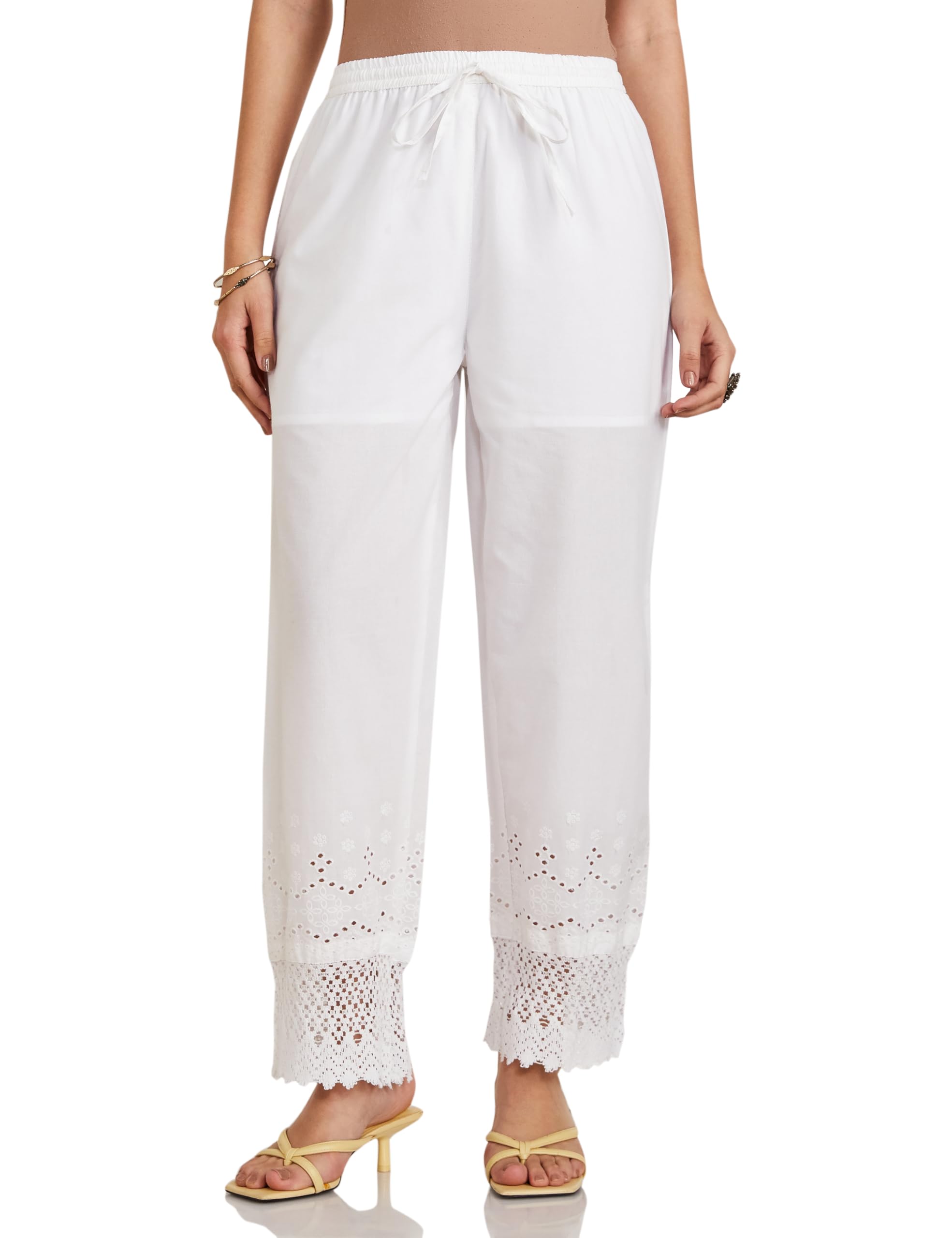Women's Cotton Schiffli Embroidery Straight Pants