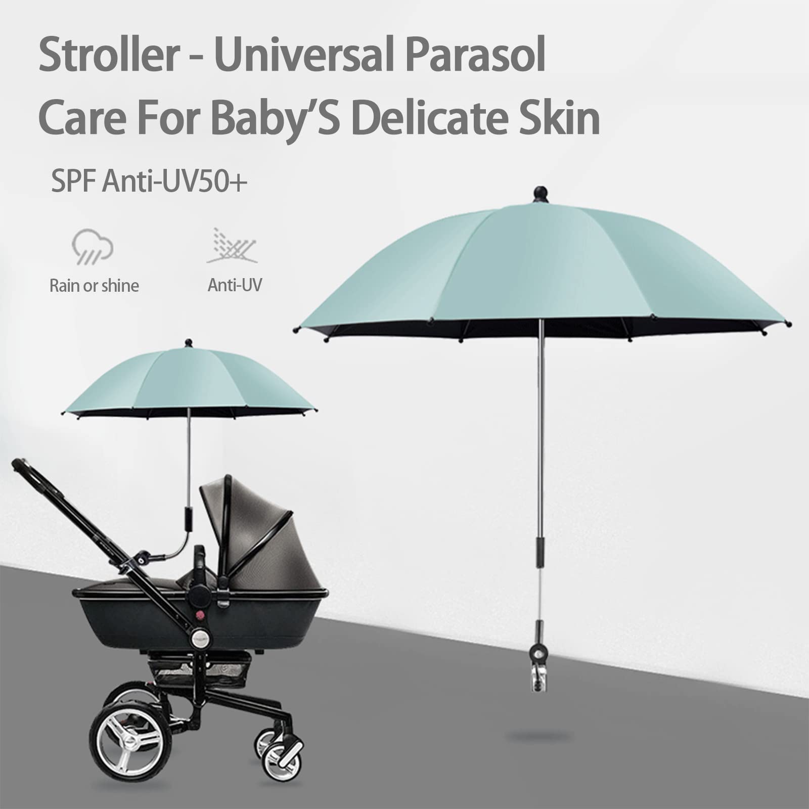 Parasole universale regolabile a 360° UV per passeggini e carrozzine parasole con clip ideale per carrozzine e carrozzine