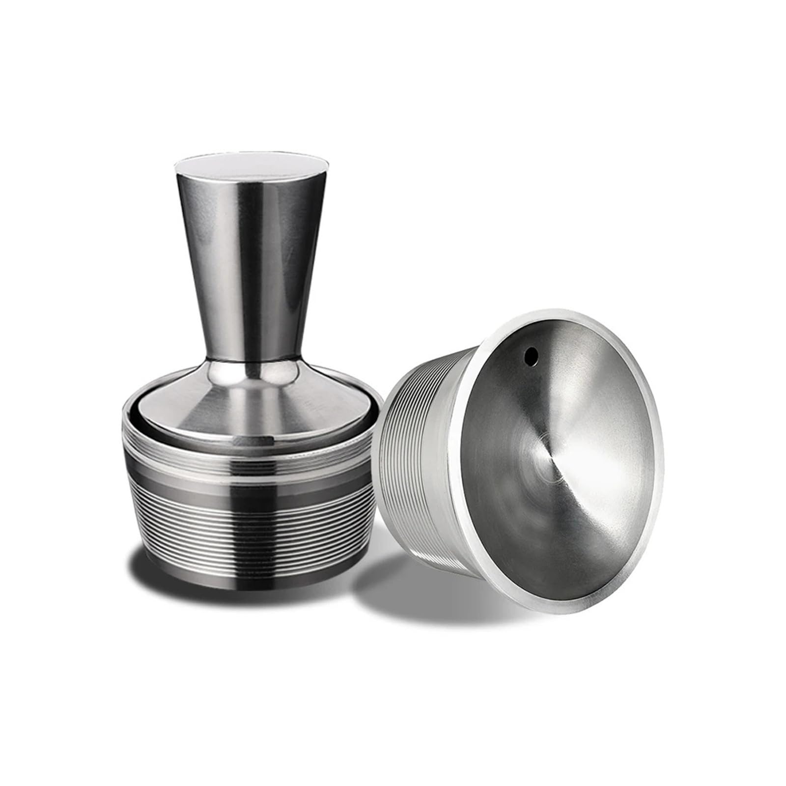 Cápsula de metal rellenable, cápsula reutilizable for filtros de acero inoxidable, gotero.(3 Capsules 1 Tamper)