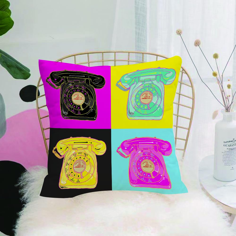 HYMSXW Cushion Cover,Throw Pillow Case Home Decorative for Living Room Bedroom Sofa Chair 20X20 Inch,Communication Colorful Drawing Color Warhol Pop Telephone Andy Funky Cool Fun D,Pillowcase 50X50cm