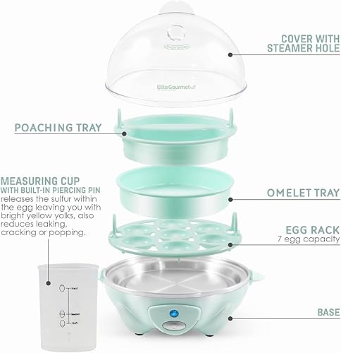 Miniatura 4 de Elite Gourmet Easy Electric - Escalfador de 7 huevos de capacidad, suave, medio, duro, revuelto, máquina de tortillas con apagado automático y