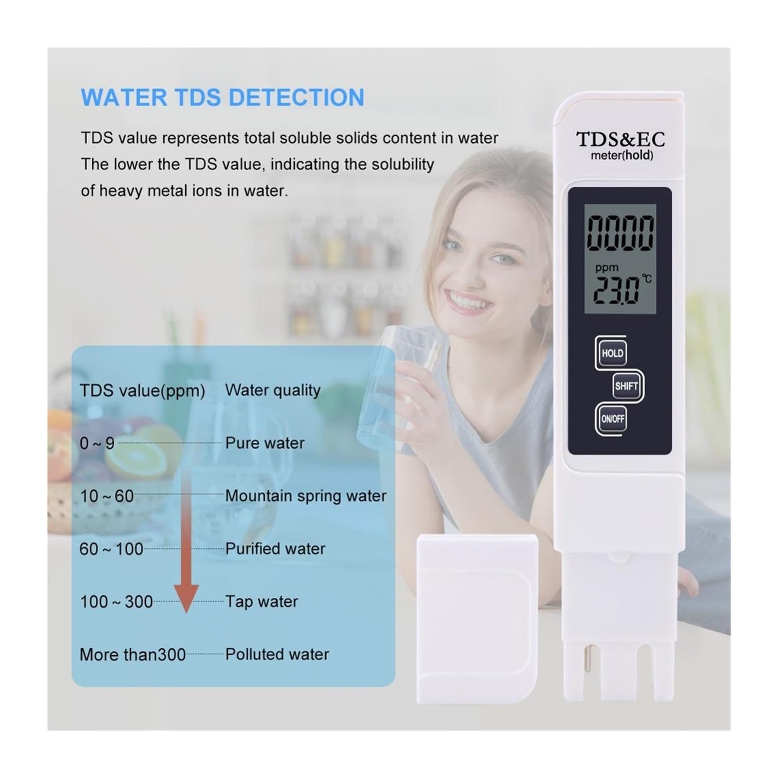 Medidor de pH 10 unids/Lote TDS Tester, medidor EC, de conductividad, Herramienta medición Agua, función 3 en 1, 0-5000ppm