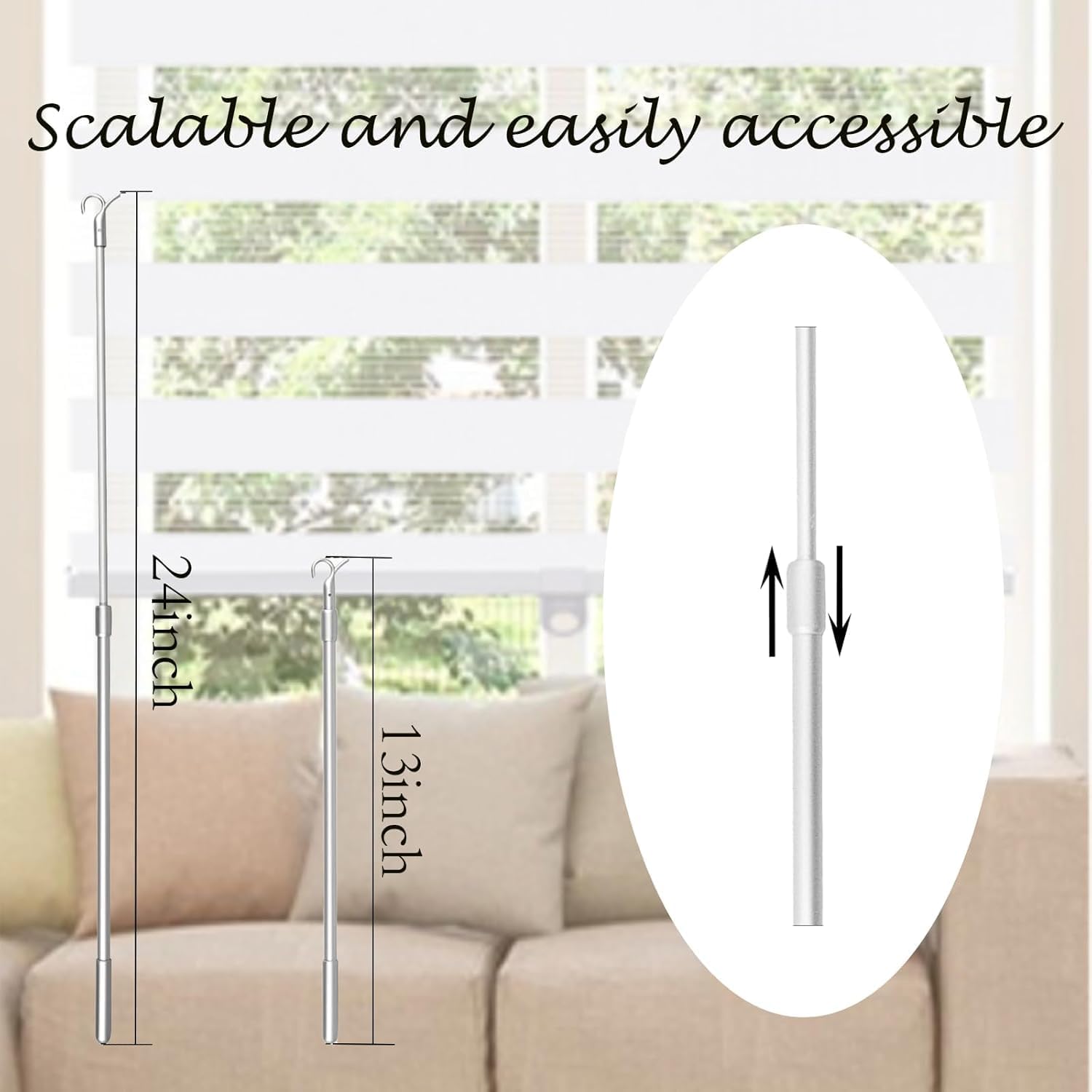 Draw Rod for Cordless Roller Shade Blinds Adjustable Push-Pull Rod, Easy to Pull The window Shades Up and Down (13"-24")