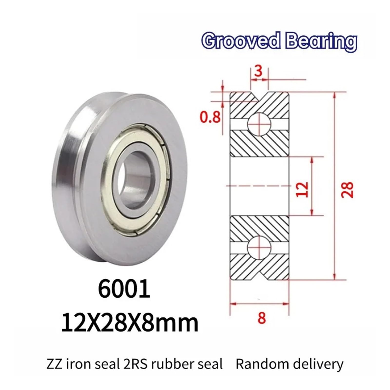 10 szt. koło pasowe do mieszania linii pasujących liniowych łożyska rowkowe V6001 12 x 28 x 8 mm koło pasowe V typ (V6001-3-0,8)