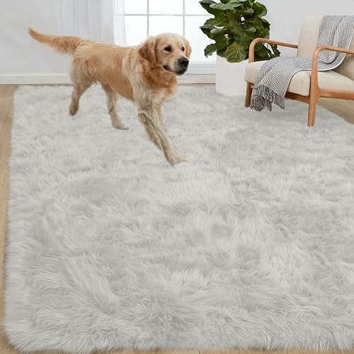 Gorilla Grip Fluffy Faux Fur Rug, Machine Washable Soft Furry Area Rugs, Rubber Backing, Plush Floor Carpets for Baby Nursery, Bedroom, Living Room Shag Carpet, Luxury Home Decor, 2x3, Ivory