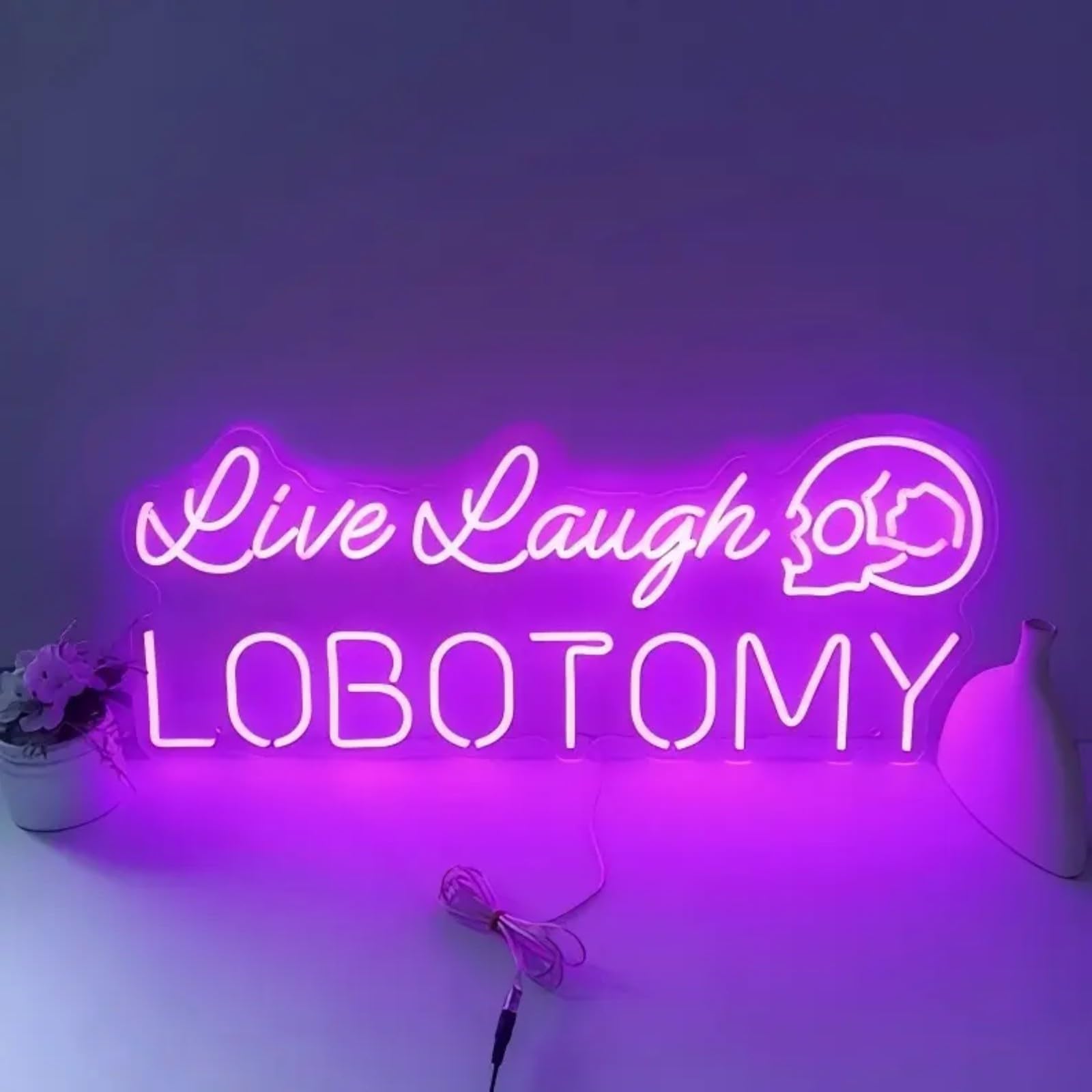 Live Laugh Lobotomy Neon Sign, Gothic Home Decor, Funny Led Neon Light Sign Halloween Yard Decor Event Sign Personalized Gift, Encouraging Light, Pink