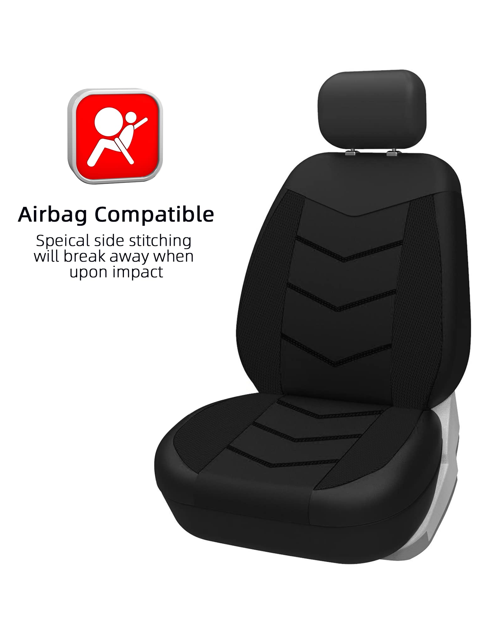 TOYOUN Fundas Asientos Coche Universal Delanteros de Poliéster Fundas Asientos Delanteros Coche para Conductor y Copiloto de Cerdito de Accesorios Automóvil 2 Plazas,Negro