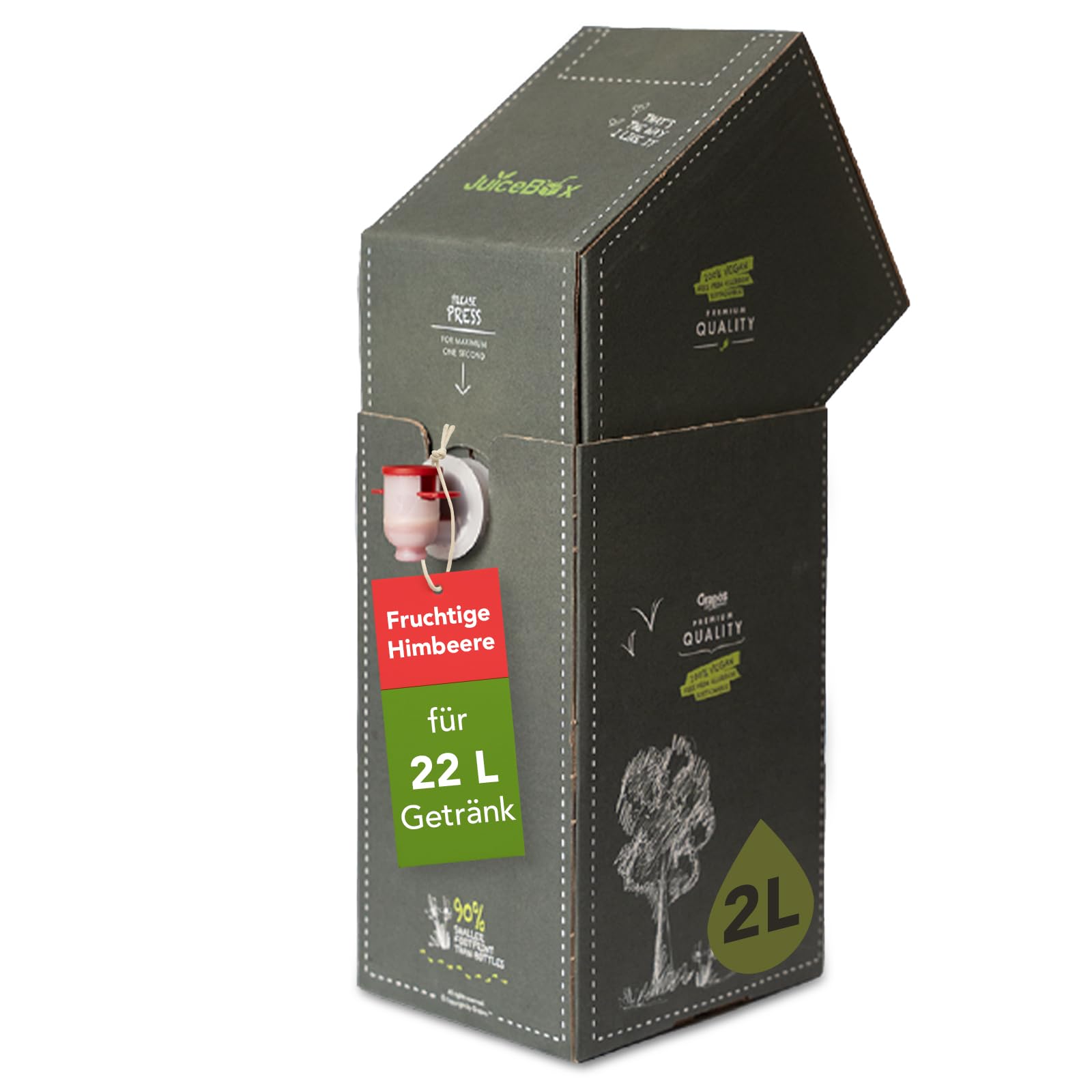 JuiceBox Sirup Original Fruchtige Himbeere – Getränkesirup zum Mischen mit Wasser – 2 L ergibt 22 L fruchtiges Getränk – Vegan & Fruchtig lecker
