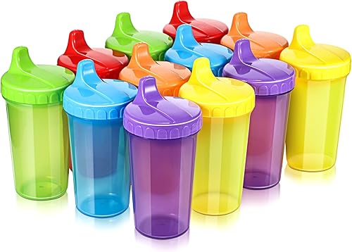 Miniatura 9 de Mifoci 12 tazas para sorber de 10 onzas para niños pequeños de 1 a 3 años, vasos con boquilla antiderrames con tapas, suministros reutilizables