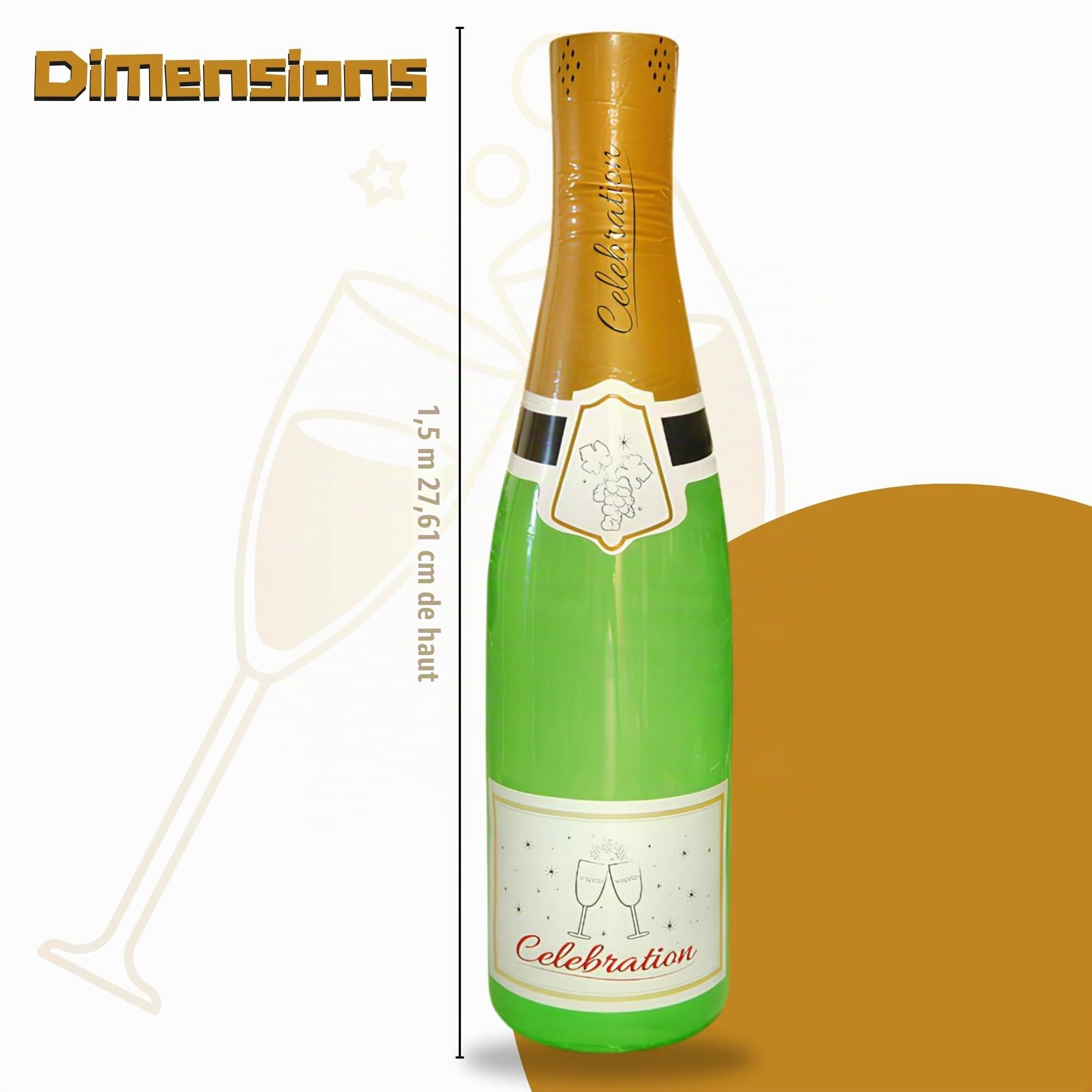 Bouteille de champagne géante gonflable (180 cm) | Décoration de fête amusante et accessoire photo | Décoration de mariage, anniversaire, Nouvel An, événement et célébration