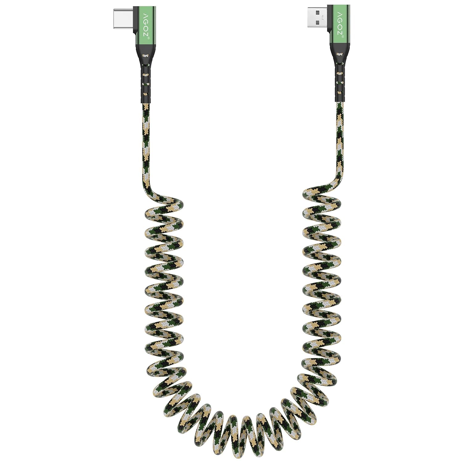 AGOZ CAMO Tactical USB C Charging Cable 90 Degree Right Angle Type C Cord for Samsung Galaxy Note 20 10, S25 S24 S23 S22 S20 A14 A15 A16 A24 A53 A54,